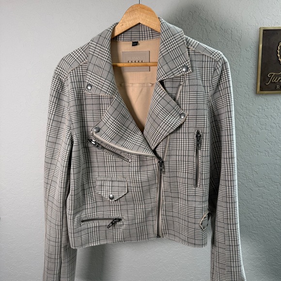 BLANKNYC Plaid Moto Jacket Women's Size Medium Asymmetrical Zip Lined Blazer - Picture 3 of 10
